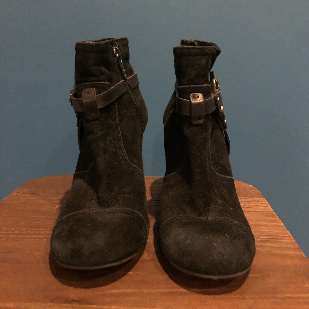 Tory Burch black suede wedge ankle boot